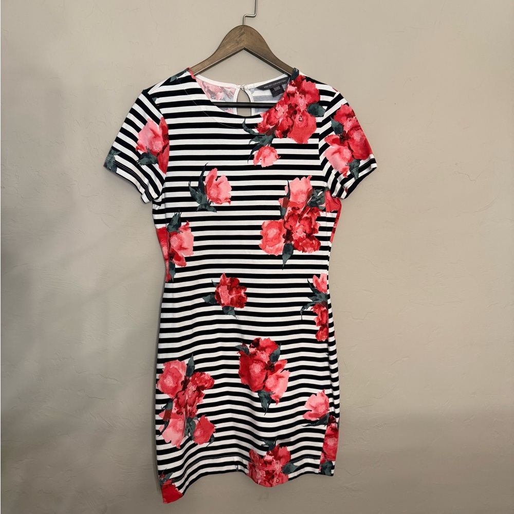 French Connection Floral Striped Stretch Knit Mini Dress